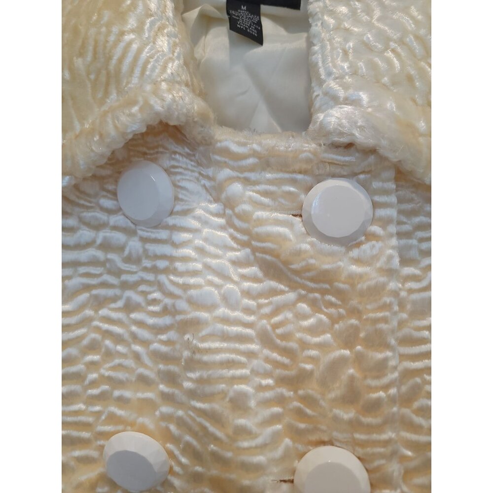 INC International Concepts Pearlescent Ivory Teddy Double Breasted Coat Sz M - Picture 5 of 6